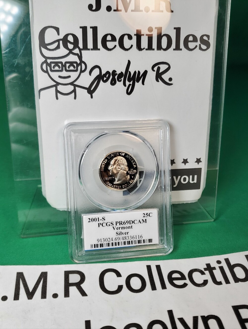 2001-s vermont silver quarter pcgs pr69dcam – state flag label, deep cameo